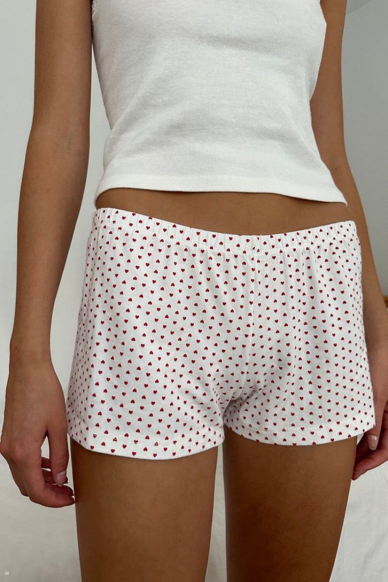 Short Jogging Brandy Melville Emery Heart Blanche Rouge | BZX-78005414